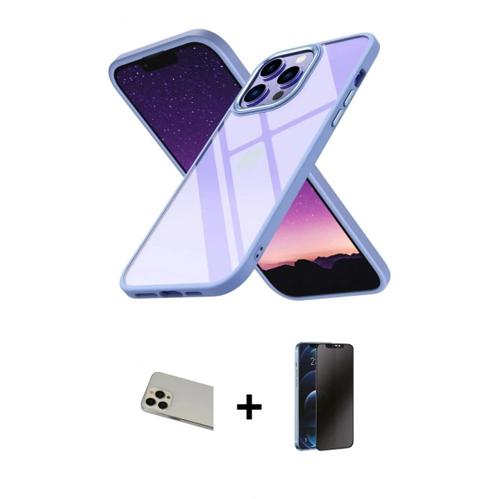 MARSİLYAN™- iPhone 13 Pro Max Kılıf Nova Işık Serisi - Siyah 3D Antistatik Hayalet Cam Ekran Koruyucu + Rainbow Kamera Lens Koruma Cam - REGD