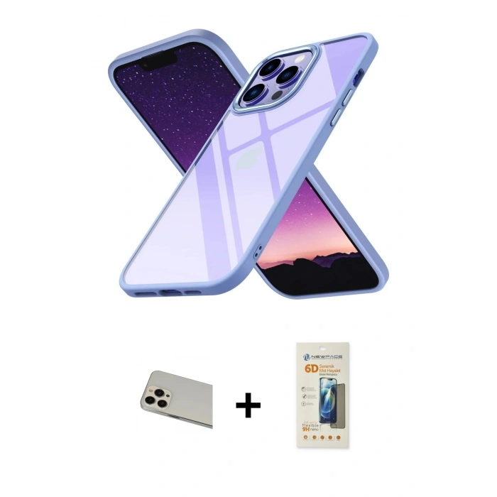 MARSİLYAN™- iPhone 13 Pro Max Kılıf Nova Işık Serisi - Siyah 6D Mat Seramik Hayalet Nano Ekran Koruyucu + Rainbow Kamera Lens Koruma Cam - REGD