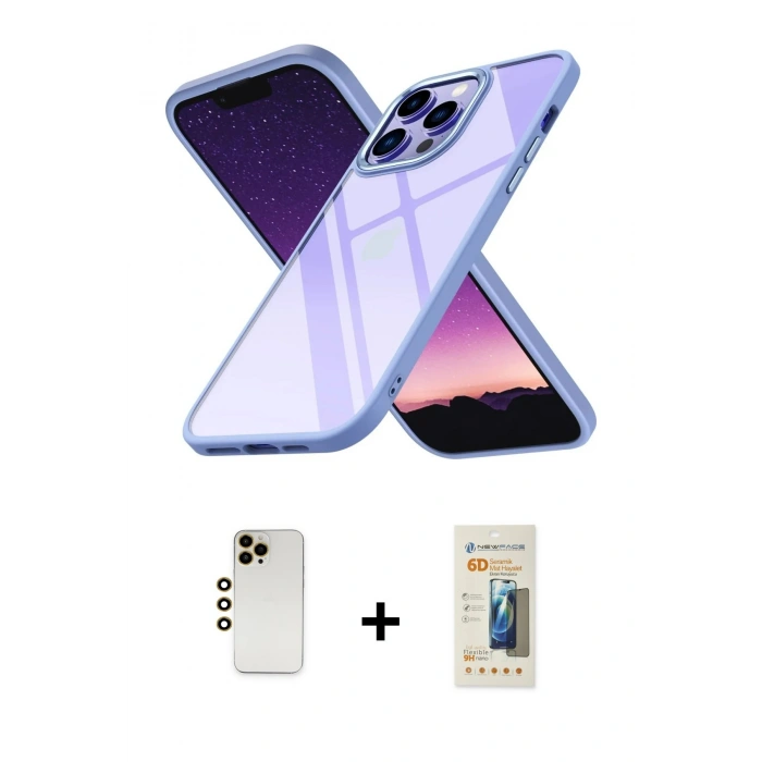 MARSİLYAN™- iPhone 13 Pro Max Kılıf Nova Işık Serisi - Siyah 6D Mat Seramik Hayalet Nano Ekran Koruyucu + Shine Kamera Lens - GD