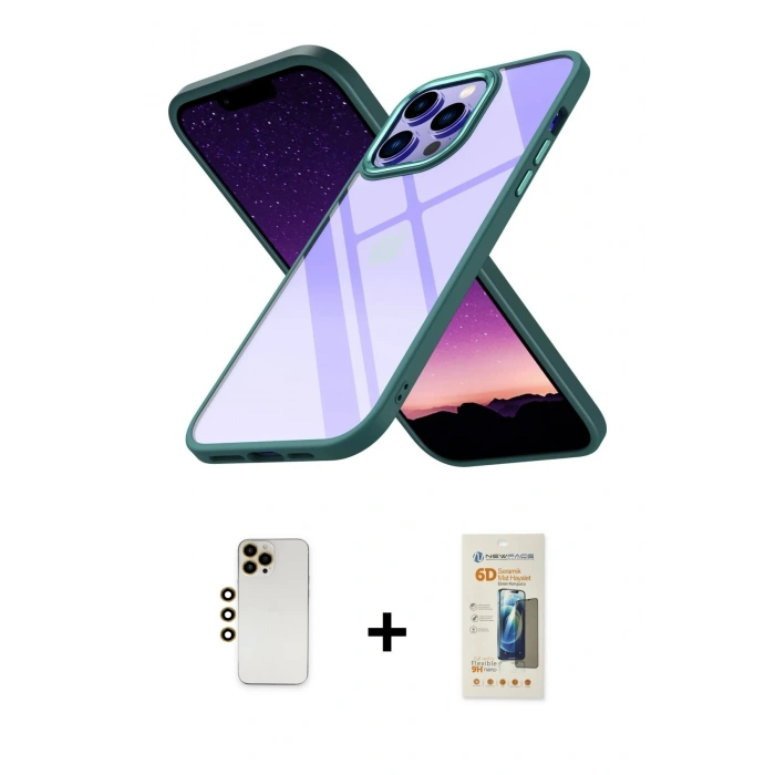MARSİLYAN™- iPhone 13 Pro Max Kılıf Nova Işık Serisi - Siyah 6D Mat Seramik Hayalet Nano Ekran Koruyucu + Shine Kamera Lens - GD