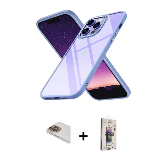 MARSİLYAN™- iPhone 13 Pro Max Kılıf Nova Işık Serisi - Siyah Bilvis 3D Cam Ekran Koruyucu + Pers Alüminyum Kamera Lens - GD