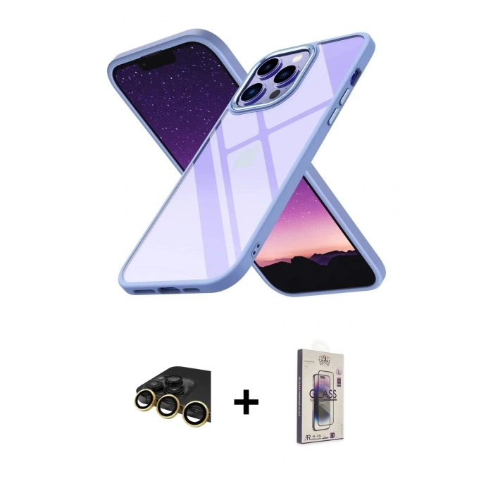 MARSİLYAN™- iPhone 13 Pro Max Kılıf Nova Işık Serisi - Siyah Bilvis 3D Cam Ekran Koruyucu + Raze Metal Kamera Lens - GD