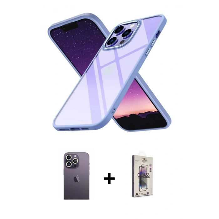 MARSİLYAN™- iPhone 13 Pro Max Kılıf Nova Işık Serisi - Siyah Bilvis 3D Cam Ekran Koruyucu + Neon Fosforlu Kamera Lens - BZ