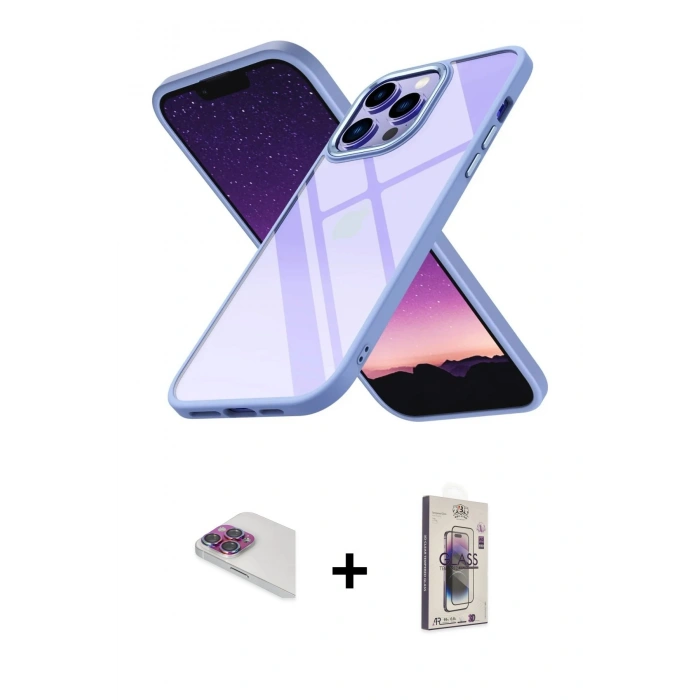 MARSİLYAN™- iPhone 13 Pro Max Kılıf Nova Işık Serisi - Siyah Bilvis 3D Cam Ekran Koruyucu + Pers Alüminyum Kamera Lens - GI