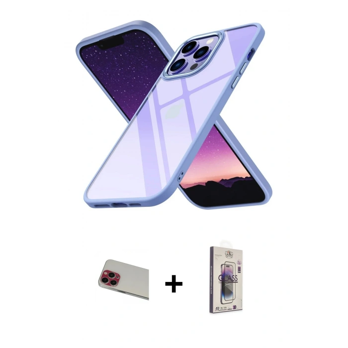 MARSİLYAN™- iPhone 13 Pro Max Kılıf Nova Işık Serisi - Siyah Bilvis 3D Cam Ekran Koruyucu + Rainbow Kamera Lens Koruma Cam - KI