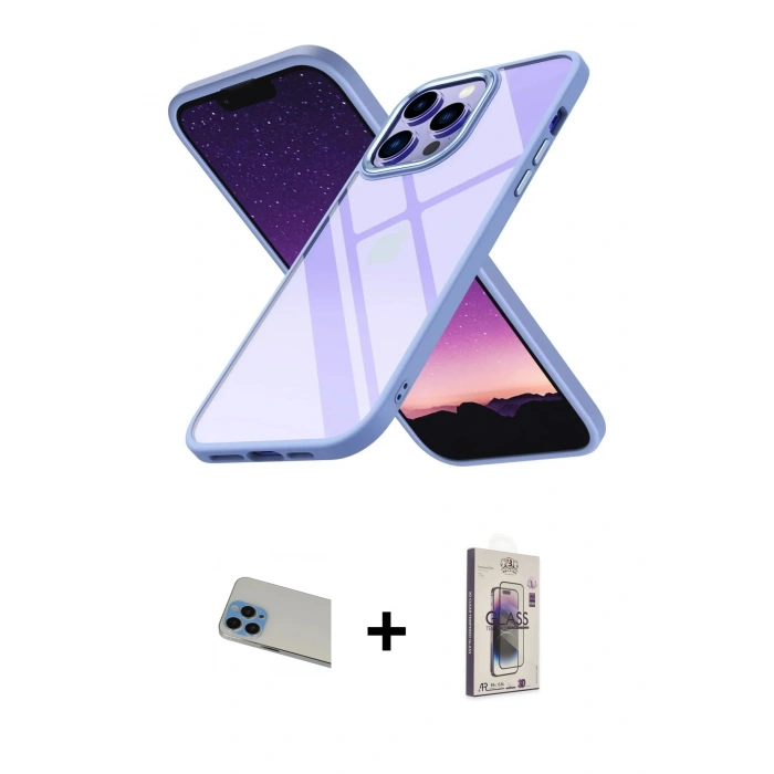 MARSİLYAN™- iPhone 13 Pro Max Kılıf Nova Işık Serisi - Siyah Bilvis 3D Cam Ekran Koruyucu + Rainbow Kamera Lens Koruma Cam - MI