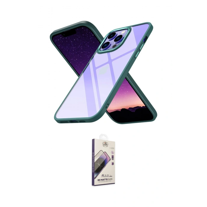 MARSİLYAN™- iPhone 13 Pro Max Kılıf Nova Işık Serisi - Siyah Bilvis 3D Mat Cam Ekran Koruyucu