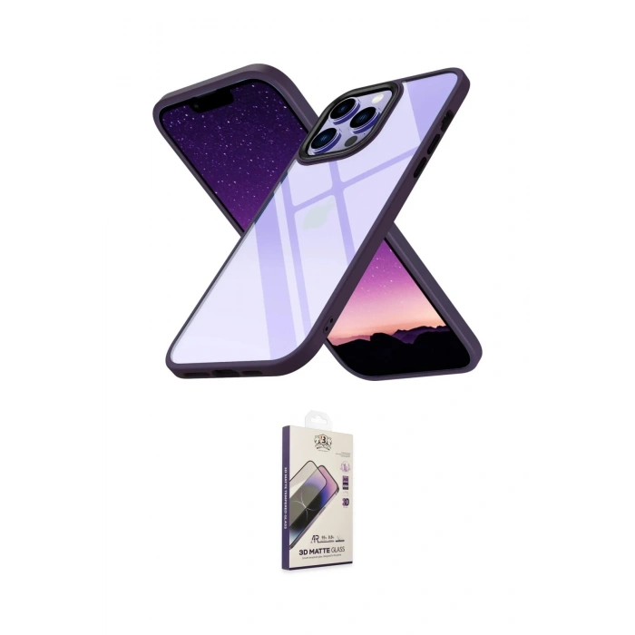 MARSİLYAN™- iPhone 13 Pro Max Kılıf Nova Işık Serisi - Siyah Bilvis 3D Mat Cam Ekran Koruyucu