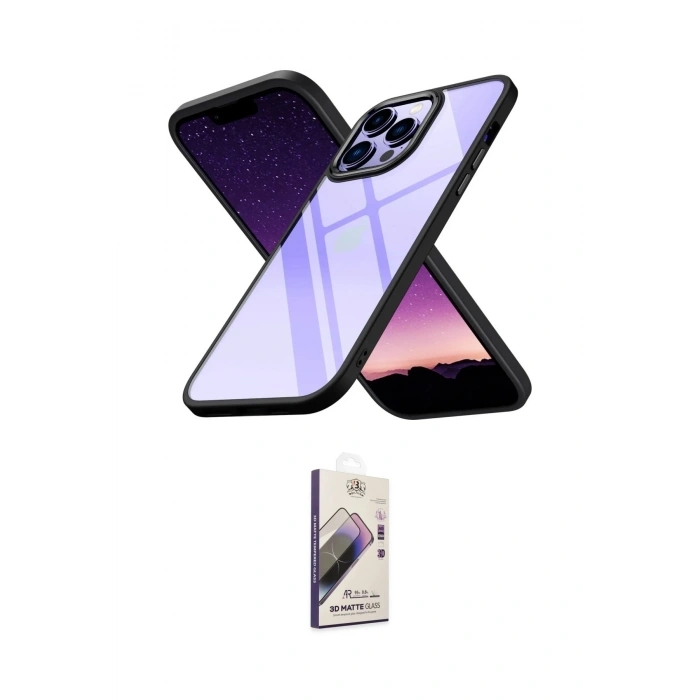 MARSİLYAN™- iPhone 13 Pro Max Kılıf Nova Işık Serisi - Siyah Bilvis 3D Mat Cam Ekran Koruyucu