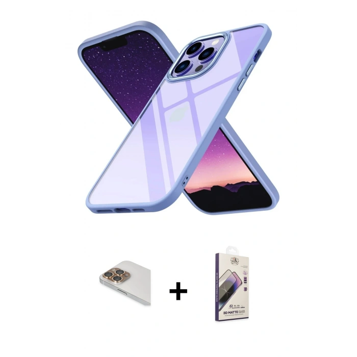 MARSİLYAN™- iPhone 13 Pro Max Kılıf Nova Işık Serisi - Siyah Bilvis 3D Mat Cam Ekran Koruyucu + Gold Pers Alüminyum Kamera Lens