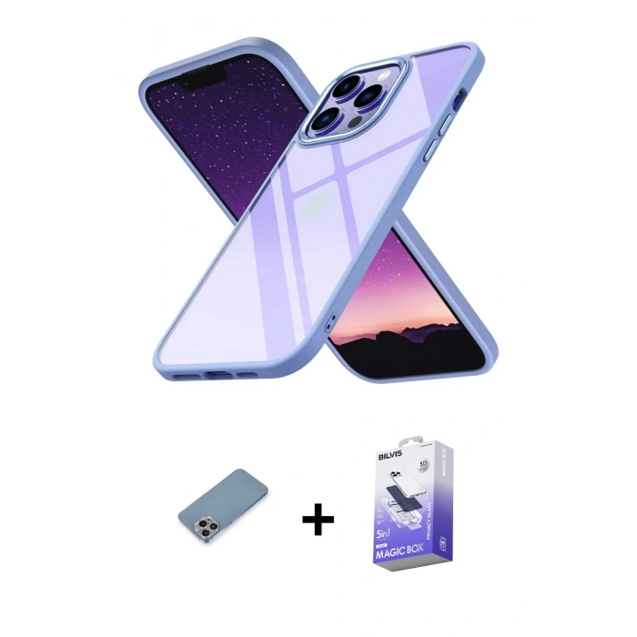 MARSİLYAN™- iPhone 13 Pro Max Kılıf Nova Işık Serisi - Siyah Bilvis 5in1 5D Magic Hayalet Cam Ekran Koruyucu + Shine Kamera Lens Koruma Cam - GI