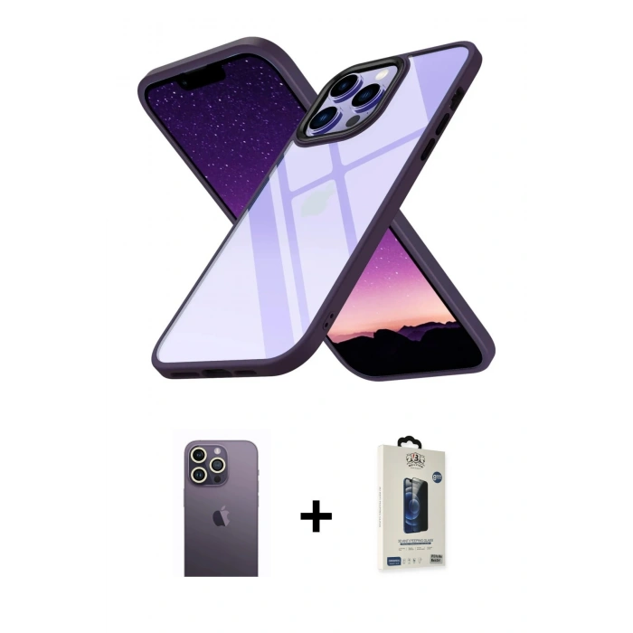 MARSİLYAN™- iPhone 13 Pro Max Kılıf Nova Işık Serisi - Siyah Bilvis Hayalet Cam Ekran Koruyucu + Neon Fosforlu Kamera Lens - BZ