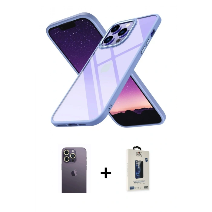 MARSİLYAN™- iPhone 13 Pro Max Kılıf Nova Işık Serisi - Siyah Bilvis Hayalet Cam Ekran Koruyucu + Neon Fosforlu Kamera Lens - BZ
