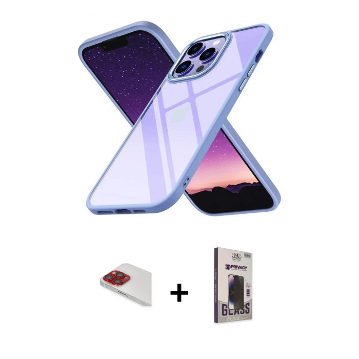 MARSİLYAN™- iPhone 13 Pro Max Kılıf Nova Işık Serisi - Siyah Bilvis Hayalet Cam Ekran Koruyucu + Kırmızı Pers Alüminyum Kamera Lens