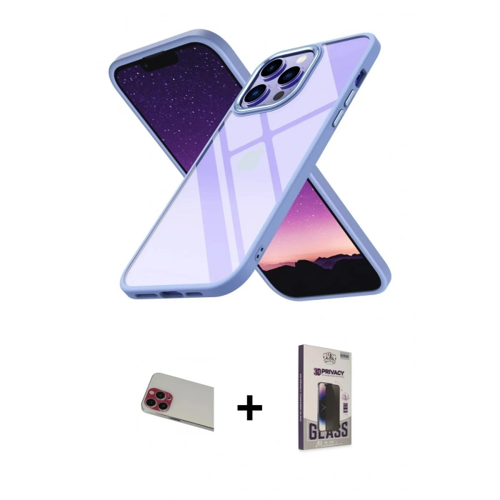 MARSİLYAN™- iPhone 13 Pro Max Kılıf Nova Işık Serisi - Siyah Bilvis Hayalet Cam Ekran Koruyucu + Rainbow Kamera Lens Koruma Cam - KI