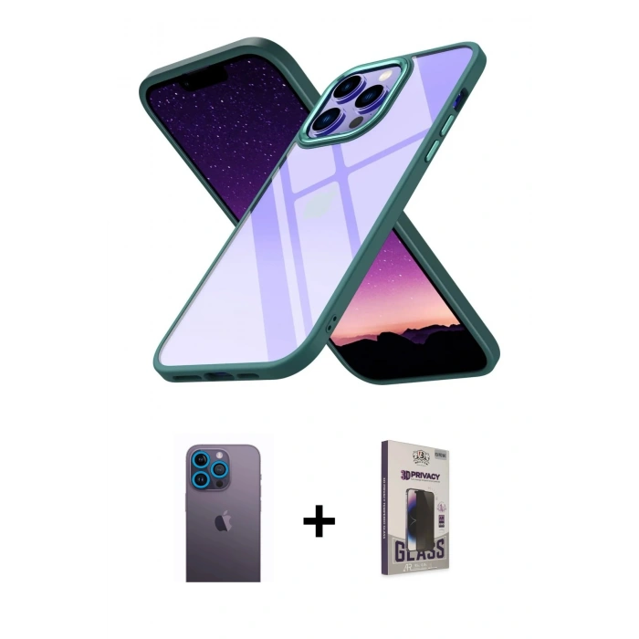 MARSİLYAN™- iPhone 13 Pro Max Kılıf Nova Işık Serisi - Siyah Bilvis Hayalet Cam Ekran Koruyucu + Neon Fosforlu Kamera Lens - MI