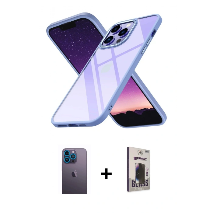 MARSİLYAN™- iPhone 13 Pro Max Kılıf Nova Işık Serisi - Siyah Bilvis Hayalet Cam Ekran Koruyucu + Neon Fosforlu Kamera Lens - MI