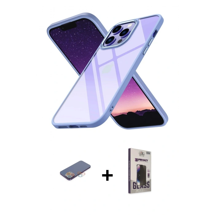 MARSİLYAN™- iPhone 13 Pro Max Kılıf Nova Işık Serisi - Siyah Bilvis Hayalet Cam Ekran Koruyucu + Renkli Kamera Lens Koruma Cam - PE