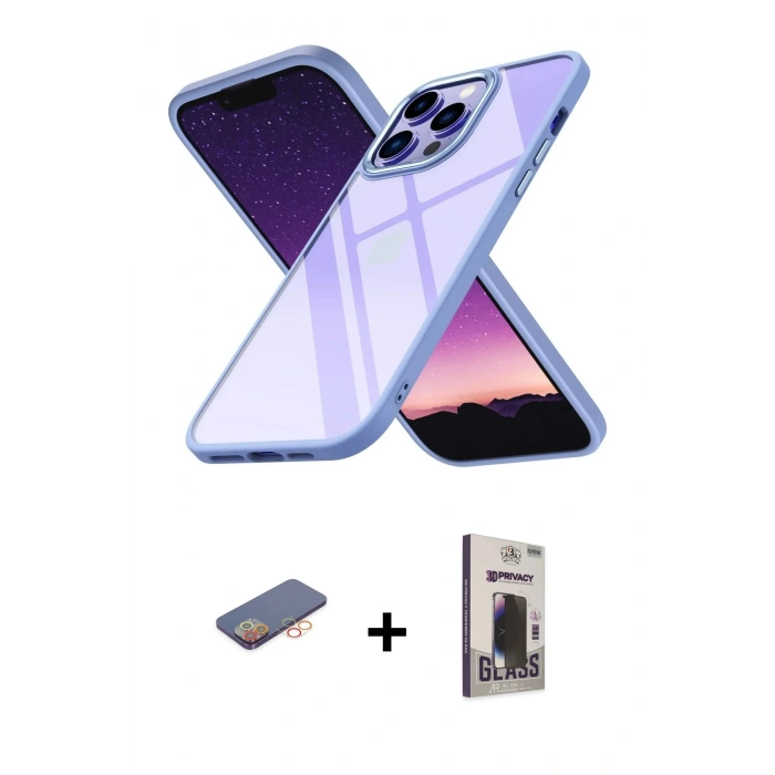 MARSİLYAN™- iPhone 13 Pro Max Kılıf Nova Işık Serisi - Siyah Bilvis Hayalet Cam Ekran Koruyucu + Renkli Kamera Lens Koruma Cam - TU