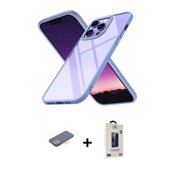 MARSİLYAN™- iPhone 13 Pro Max Kılıf Nova Işık Serisi - Siyah Bilvis Hayalet Cam Ekran Koruyucu + Renkli Kamera Lens Koruma Cam - SI