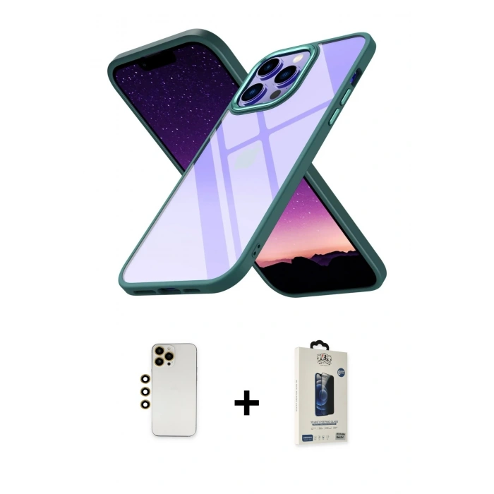 MARSİLYAN™- iPhone 13 Pro Max Kılıf Nova Işık Serisi - Siyah Bilvis Hayalet Cam Ekran Koruyucu + Shine Kamera Lens - GD