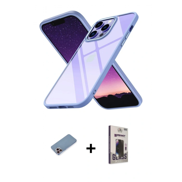 MARSİLYAN™- iPhone 13 Pro Max Kılıf Nova Işık Serisi - Siyah Bilvis Hayalet Cam Ekran Koruyucu + Shine Kamera Lens Koruma Cam - PE