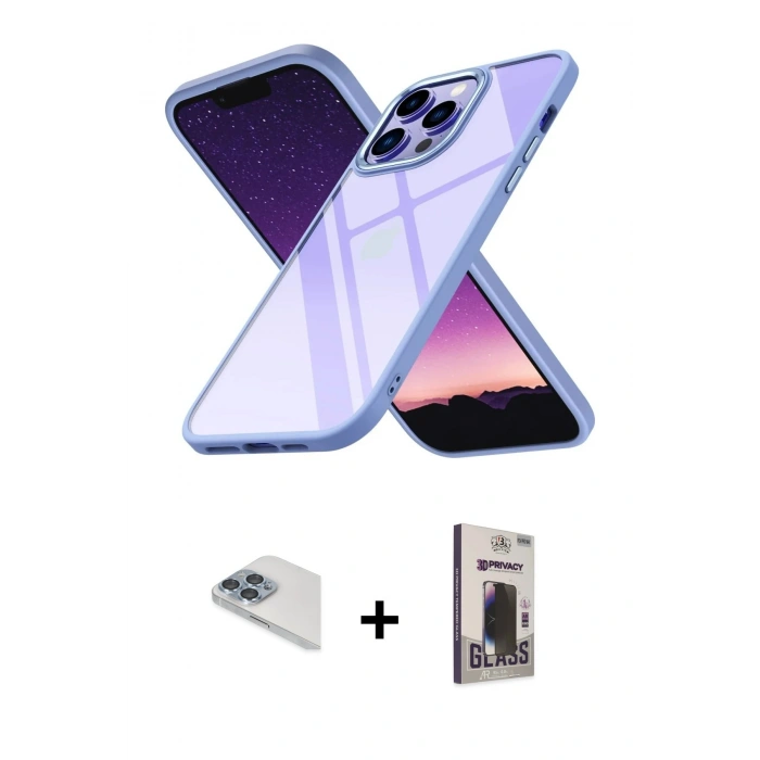 MARSİLYAN™- iPhone 13 Pro Max Kılıf Nova Işık Serisi - Siyah Bilvis Hayalet Cam Ekran Koruyucu + Pers Alüminyum Kamera Lens - SABE