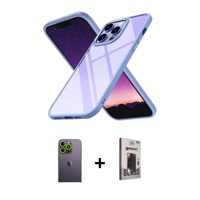 MARSİLYAN™- iPhone 13 Pro Max Kılıf Nova Işık Serisi - Siyah Bilvis Hayalet Cam Ekran Koruyucu + Neon Fosforlu Kamera Lens - YL