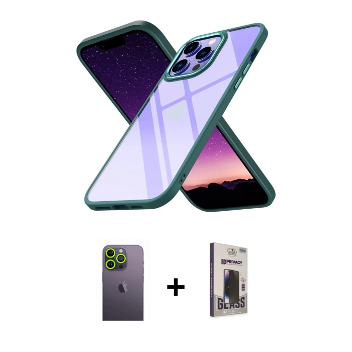 MARSİLYAN™- iPhone 13 Pro Max Kılıf Nova Işık Serisi - Siyah Bilvis Hayalet Cam Ekran Koruyucu + Neon Fosforlu Kamera Lens - YL