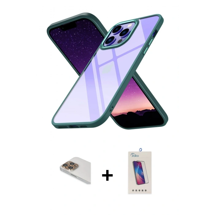 MARSİLYAN™- iPhone 13 Pro Max Kılıf Nova Işık Serisi - Siyah Joko 5D Cam + Gold Pers Alüminyum Kamera Lens