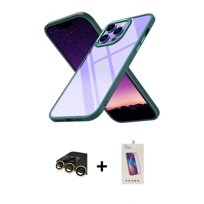 MARSİLYAN™- iPhone 13 Pro Max Kılıf Nova Işık Serisi - Siyah Joko 5D Cam + Raze Metal Kamera Lens - GD