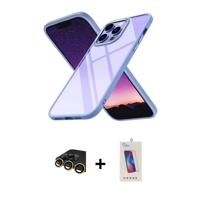 MARSİLYAN™- iPhone 13 Pro Max Kılıf Nova Işık Serisi - Siyah Joko 5D Cam + Raze Metal Kamera Lens - GD