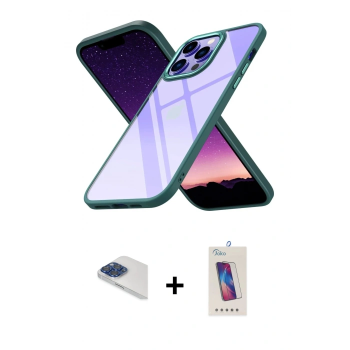 MARSİLYAN™- iPhone 13 Pro Max Kılıf Nova Işık Serisi - Siyah Joko 5D Cam + Pers Alüminyum Kamera Lens - LT