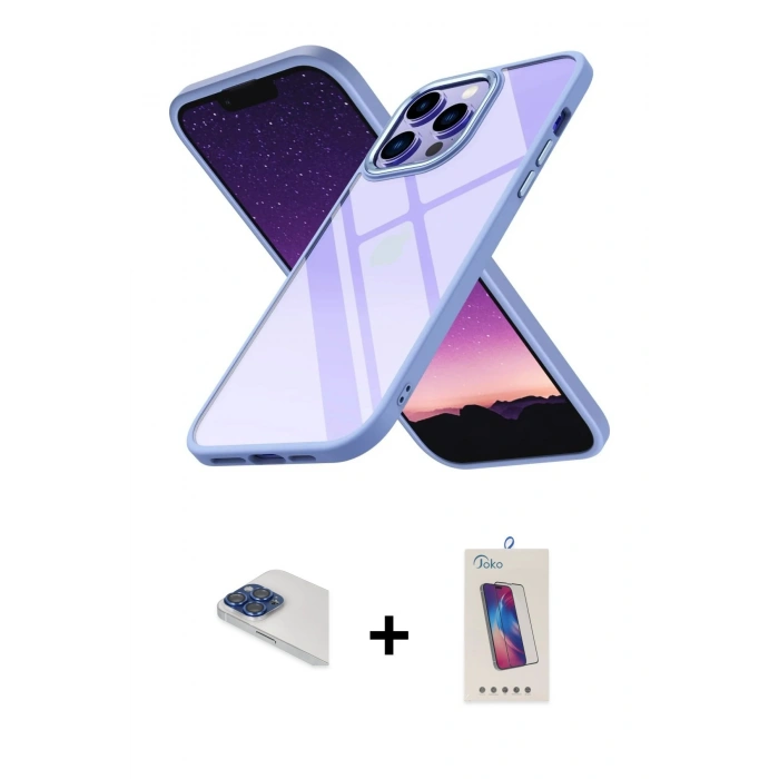 MARSİLYAN™- iPhone 13 Pro Max Kılıf Nova Işık Serisi - Siyah Joko 5D Cam + Pers Alüminyum Kamera Lens - LT