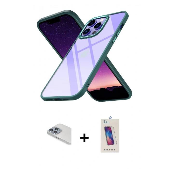 MARSİLYAN™- iPhone 13 Pro Max Kılıf Nova Işık Serisi - Siyah Joko 5D Cam + Pers Alüminyum Kamera Lens - SABE