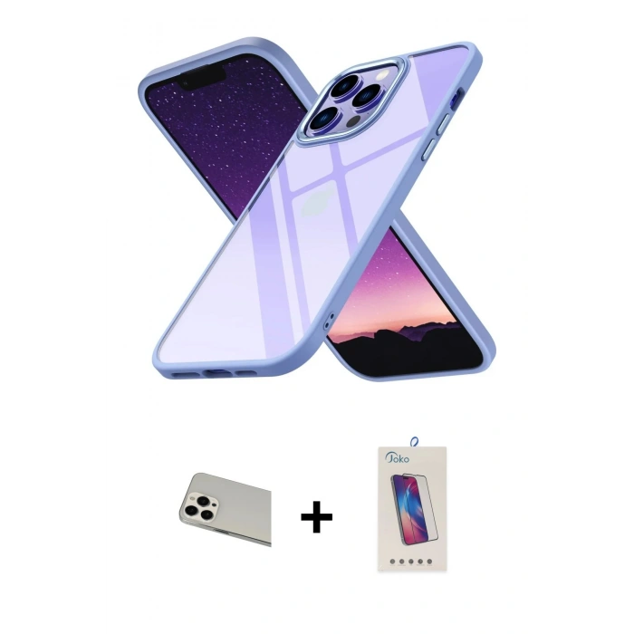 MARSİLYAN™- iPhone 13 Pro Max Kılıf Nova Işık Serisi - Siyah Joko 5D Cam + Rainbow Kamera Lens Koruma Cam - BZ