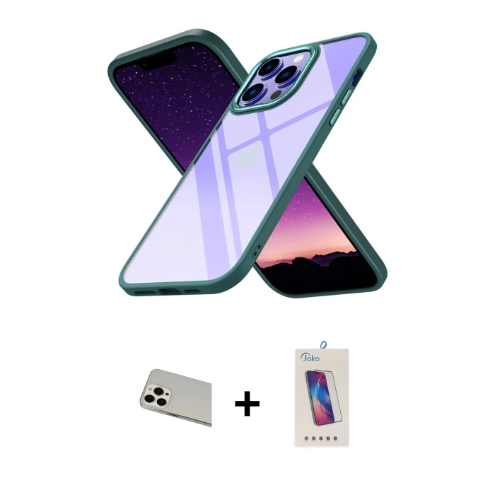 MARSİLYAN™- iPhone 13 Pro Max Kılıf Nova Işık Serisi - Siyah Joko 5D Cam + Rainbow Kamera Lens Koruma Cam - BZ