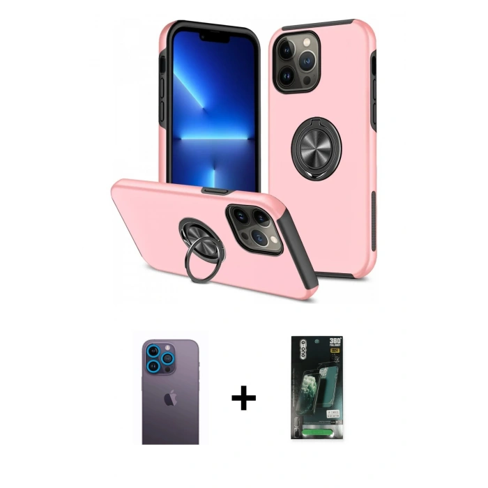 MARSİLYAN™- iPhone 13 Pro Max Kılıf Odak Form Prime - Şeffaf 360 Full Body Arka Koruyucu + Neon Fosforlu Kamera Lens - MI