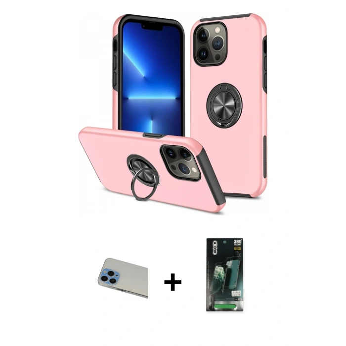 MARSİLYAN™- iPhone 13 Pro Max Kılıf Odak Form Prime - Şeffaf 360 Full Body Arka Koruyucu + Rainbow Kamera Lens Koruma Cam - MI