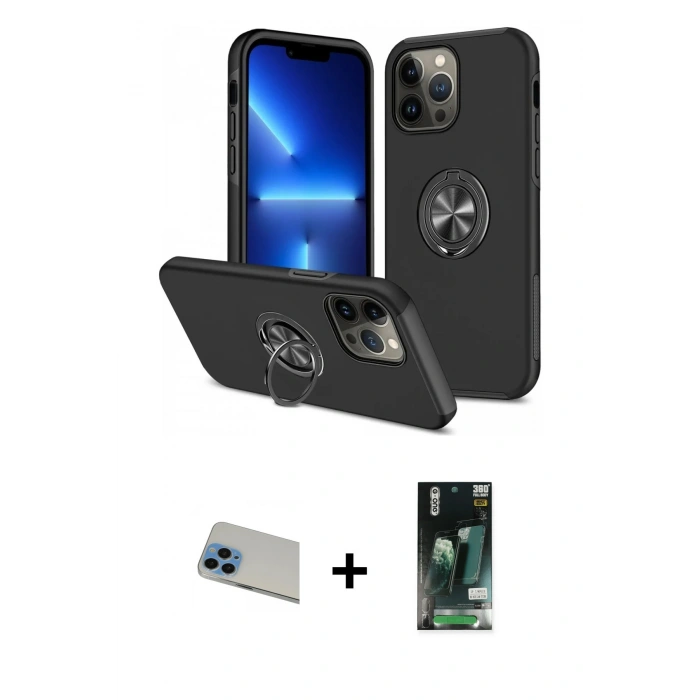 MARSİLYAN™- iPhone 13 Pro Max Kılıf Odak Form Prime - Şeffaf 360 Full Body Arka Koruyucu + Rainbow Kamera Lens Koruma Cam - MI