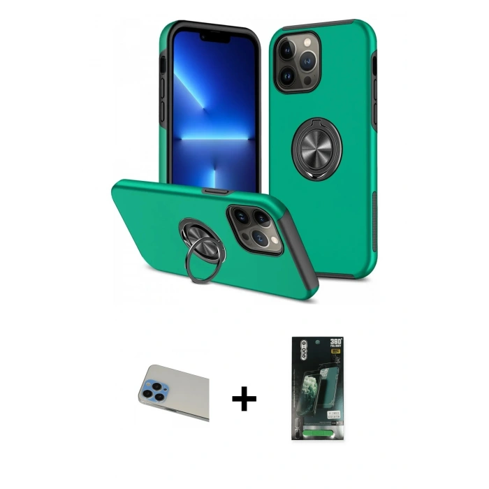 MARSİLYAN™- iPhone 13 Pro Max Kılıf Odak Form Prime - Şeffaf 360 Full Body Arka Koruyucu + Rainbow Kamera Lens Koruma Cam - MI