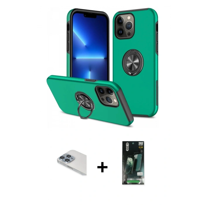 MARSİLYAN™- iPhone 13 Pro Max Kılıf Odak Form Prime - Şeffaf 360 Full Body Arka Koruyucu + Sierra Blue Pers Alüminyum Kamera Lens