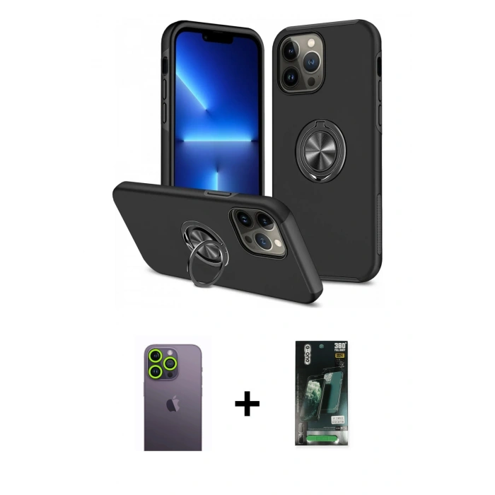 MARSİLYAN™- iPhone 13 Pro Max Kılıf Odak Form Prime - Şeffaf 360 Full Body Arka Koruyucu + Neon Fosforlu Kamera Lens - YL