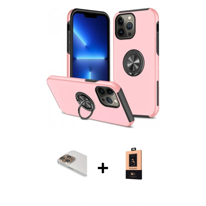 MARSİLYAN™- iPhone 13 Pro Max Kılıf Odak Form Prime - Şeffaf Maxco Cam Ekran Koruyucu + Pers Alüminyum Kamera Lens - GD