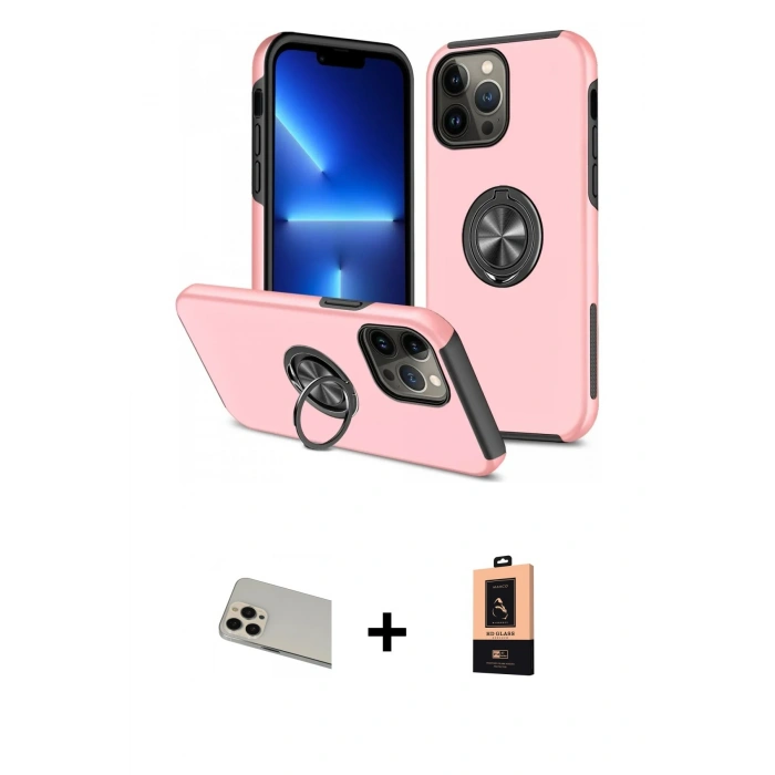 MARSİLYAN™- iPhone 13 Pro Max Kılıf Odak Form Prime - Şeffaf Maxco Cam Ekran Koruyucu + Rainbow Kamera Lens Koruma Cam - REGD