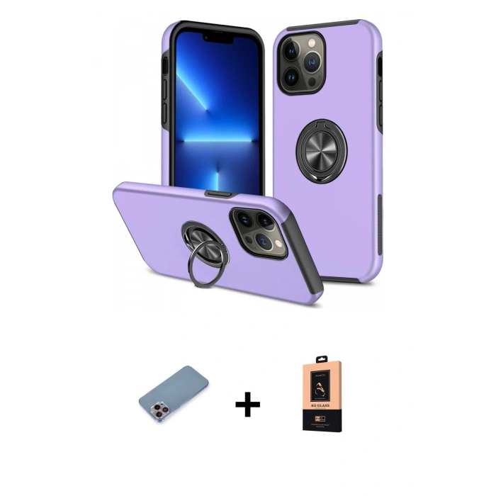 MARSİLYAN™- iPhone 13 Pro Max Kılıf Odak Form Prime - Şeffaf Maxco Cam Ekran Koruyucu + Shine Kamera Lens Koruma Cam - PE