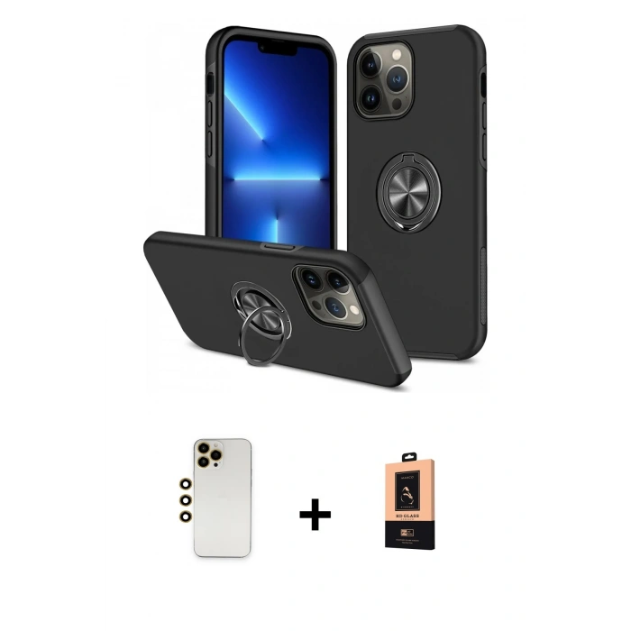 MARSİLYAN™- iPhone 13 Pro Max Kılıf Odak Form Prime - Şeffaf Maxco Cam Ekran Koruyucu + Shine Kamera Lens - GD