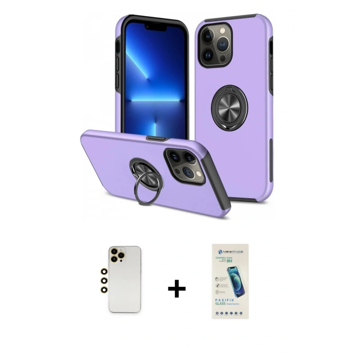 MARSİLYAN™- iPhone 13 Pro Max Kılıf Odak Form Prime - Şeffaf Pasifik Cam Ekran Koruyucu + Shine Kamera Lens - GD