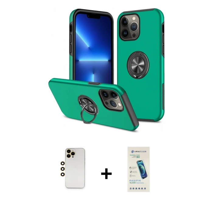MARSİLYAN™- iPhone 13 Pro Max Kılıf Odak Form Prime - Şeffaf Pasifik Cam Ekran Koruyucu + Shine Kamera Lens - GD