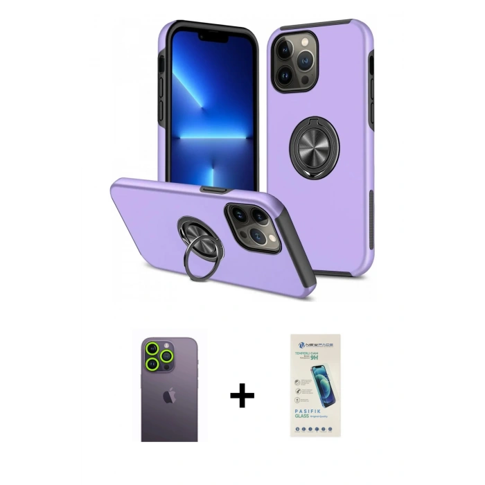 MARSİLYAN™- iPhone 13 Pro Max Kılıf Odak Form Prime - Şeffaf Pasifik Cam Ekran Koruyucu + Neon Fosforlu Kamera Lens - YL